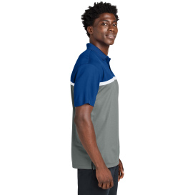Sport-Tek ST741 UV Micropique Colorblock Polo - True Royal/Gray Concrete Heather/White