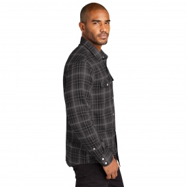 Port Authority W672 Long Sleeve Ombre Plaid Shirt - Deep Black