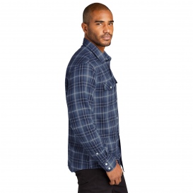 Port Authority W672 Long Sleeve Ombre Plaid Shirt - True Navy
