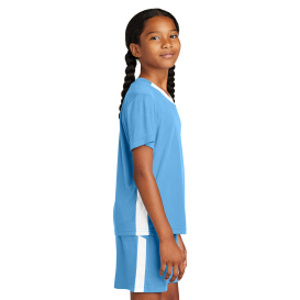 Sport-Tek YST101 Youth Competitor United V-Neck - Carolina Blue/White