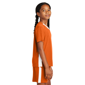 Sport-Tek YST101 Youth Competitor United V-Neck - Deep Orange/White