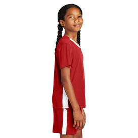 Sport-Tek YST101 Youth Competitor United V-Neck - Deep Red/White