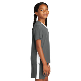 Sport-Tek YST101 Youth Competitor United V-Neck - Iron Grey/White