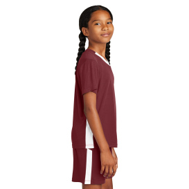 Sport-Tek YST101 Youth Competitor United V-Neck - Maroon/White