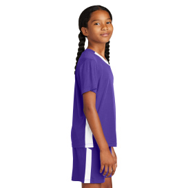 Sport-Tek YST101 Youth Competitor United V-Neck - Purple/White