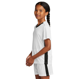 Sport-Tek YST101 Youth Competitor United V-Neck - White/Black