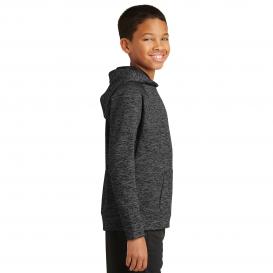 Sport-Tek YST225 Youth PosiCharge Electric Heather Fleece Hooded Pullover - Grey/Black Electric