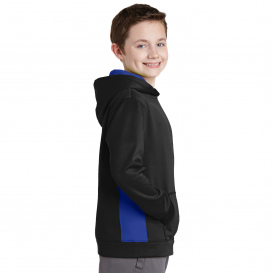 Sport-Tek YST235 Youth Sport-Wick Fleece Colorblock Hooded Pullover - Black/True Royal