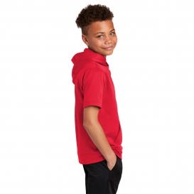 Sport-Tek YST251 Youth Sport-Wick Fleece Short Sleeve Hooded Pullover - Deep Red