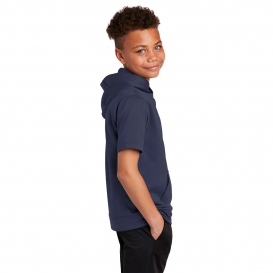 Sport-Tek YST251 Youth Sport-Wick Fleece Short Sleeve Hooded Pullover - Navy