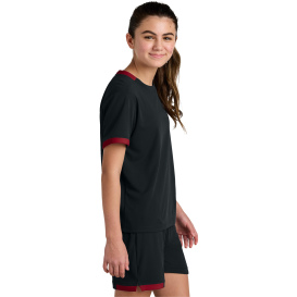 Sport-Tek YST440 Youth Club Short Sleeve Crew - Black/Deep Red