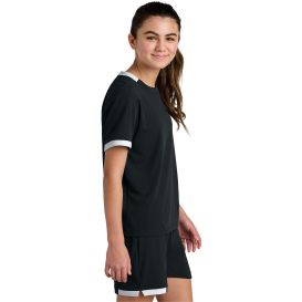 Sport-Tek YST440 Youth Club Short Sleeve Crew - Black/White
