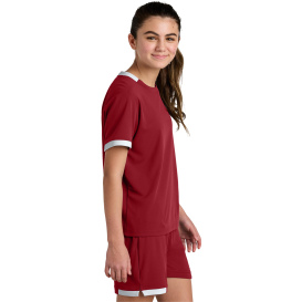 Sport-Tek YST440 Youth Club Short Sleeve Crew - Deep Red/White