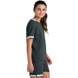 Sport-Tek YST440 Youth Club Short Sleeve Crew - Iron Gray/White