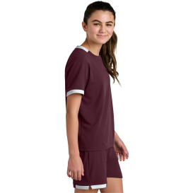 Sport-Tek YST440 Youth Club Short Sleeve Crew - Maroon/White