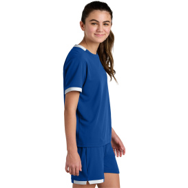 Sport-Tek YST440 Youth Club Short Sleeve Crew - True Royal/White
