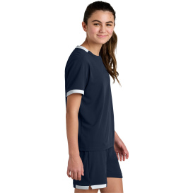 Sport-Tek YST440 Youth Club Short Sleeve Crew - True Navy/White