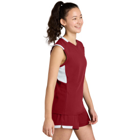 Sport-Tek YST441 Youth Club Sleeveless V-Neck - Deep Red/White