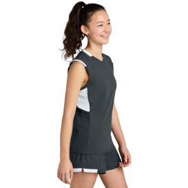 Sport-Tek YST441 Youth Club Sleeveless V-Neck - Iron Gray/White