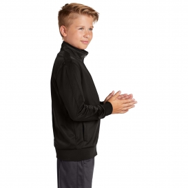 Sport-Tek YST94 Youth Full-Zip Tricot Track Jacket - Black/Black