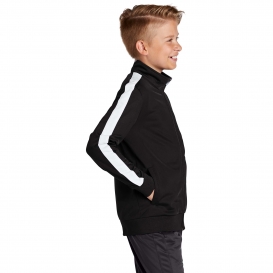 Sport-Tek YST94 Youth Full-Zip Tricot Track Jacket - Black/White