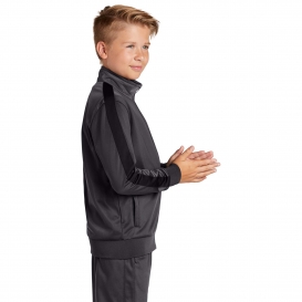 Sport-Tek YST94 Youth Full-Zip Tricot Track Jacket - Graphite Grey/Black