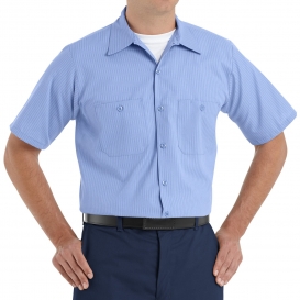 Red Kap SP24 Men\'s DuraStripe Work Shirt - Short Sleeve - Medium Blue/Light Blue Twin Stripe