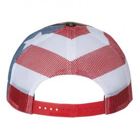 Richardson 112PM Printed Mesh-Back Trucker Cap - Green Camo / Stars & Stripes