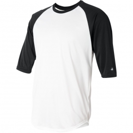 Badger Sport 4133 B-Core Three-Quarter Sleeve Baseball T-Shirt - White/Black