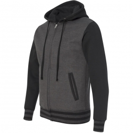 Independent Trading Co. IND45UVZ Unisex Varsity Full-Zip Hooded Sweatshirt - Charcoal Heather/Black