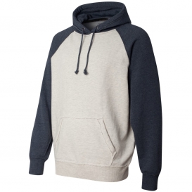 J. America 8885 Vintage Heather Hooded Sweatshirt - Oatmeal Heather/Vintage Navy Heather