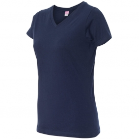 LAT 3507 Women's V-Neck Fine Jersey Tee - Navy