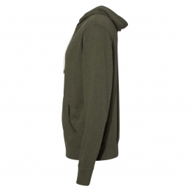 Independent Trading Co. PRM90HTZ Unisex Heathered French Terry Full-Zip Hooded Sweatshirt - Olive Heather