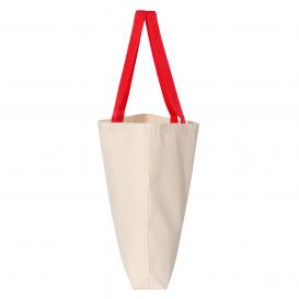 Q-Tees Q4400 11L Canvas Tote with Contrast-Color Handles - Natural/Red