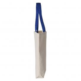 Q-Tees Q4400 11L Canvas Tote with Contrast-Color Handles - Natural/Royal
