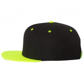 YP Classics 6089M Wool Blend Flat Bill Snapback Cap - Black/Neon Green