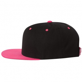 YP Classics 6089M Wool Blend Flat Bill Snapback Cap - Black/Neon Pink