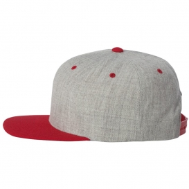 YP Classics 6089M Wool Blend Flat Bill Snapback Cap - Heather Grey/Red
