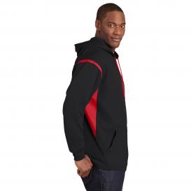 Sport-Tek F246 Tech Fleece Hooded Sweatshirt - Black/True Red
