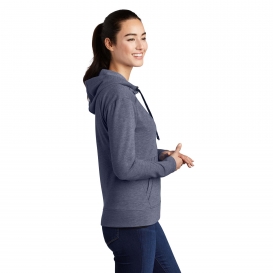 Sport-Tek LST293 Ladies PosiCharge Tri-Blend Wicking Fleece Full-Zip Hooded Jacket - True Navy Heather