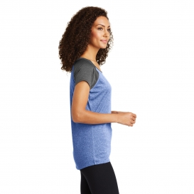Sport-Tek LST362 Ladies Heather-On-Heather Contender Scoop Neck Tee - True Royal Heather/Graphite Heather