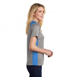 Sport-Tek LST665 Ladies Heather Colorblock Contender Polo - Vintage Heather/Carolina Blue