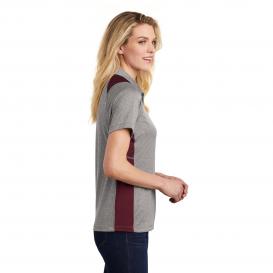 Sport-Tek LST665 Ladies Heather Colorblock Contender Polo - Vintage Heather/Maroon