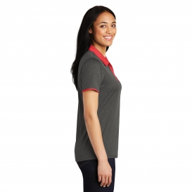 Sport-Tek LST667 Ladies Heather Contender Contrast Polo - Graphite Heather/True Red