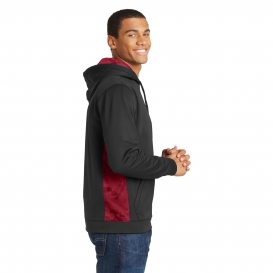 Sport-Tek ST239 Sport-Wick CamoHex Fleece Colorblock Hooded Pullover - Black/Deep Red