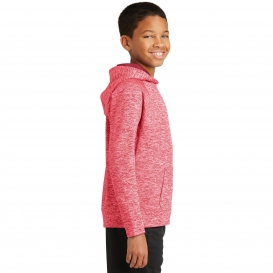 Sport-Tek YST225 Youth PosiCharge Electric Heather Fleece Hooded Pullover - Deep Red Electric