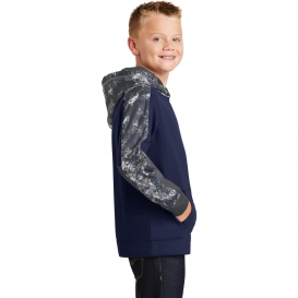 Sport-Tek YST231 Youth Sport-Wick Mineral Freeze Fleece Colorblock Hooded Pullover - True Navy/Navy