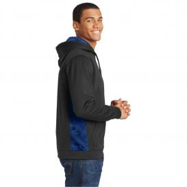 Sport-Tek ST239 Sport-Wick CamoHex Fleece Colorblock Hooded Pullover - Black/True Royal