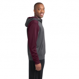 Sport-Tek ST249 Colorblock Tech Fleece 1/4-Zip Hooded Sweatshirt - Graphite Heather/Maroon