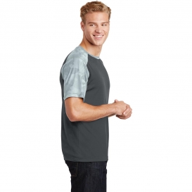 Sport-Tek ST371 CamoHex Colorblock Tee - Iron Grey/White